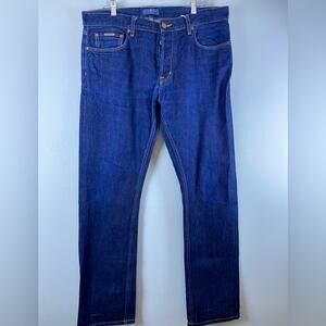 NWOT Jacob Davis Blue Denim Button Front Straight Leg Mens Size 36 Jeans